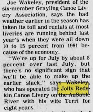 Jolly Redskin Canoe Livery - Aug 10 1983 Article